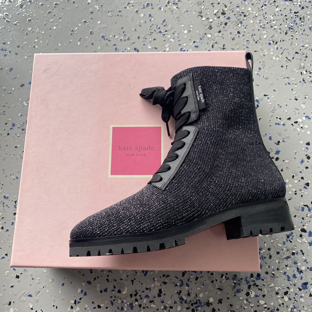 KATE SPADE NEW YORK Womens Black Merigue Round Toe Block Heel Combat Boots 7 B